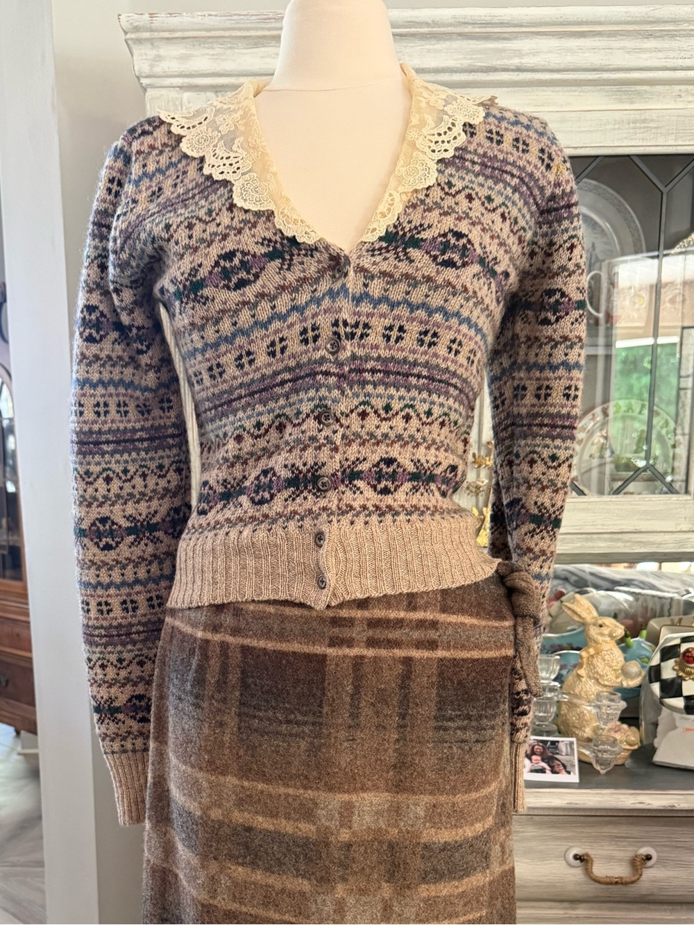 Vintage Ralph Lauren Lace Collar Fair Isle Sweater - Picture 7 of 12